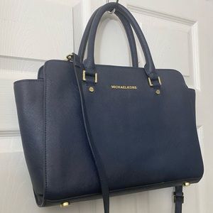 Michael Kors jet set navy large leather tote 17x15
